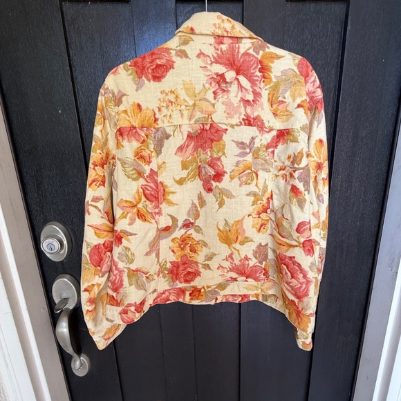 Yellow Orange Pink Red Rose Linen Trucker Jacket - Coldwater Creek - XL - Picture 10 of 16